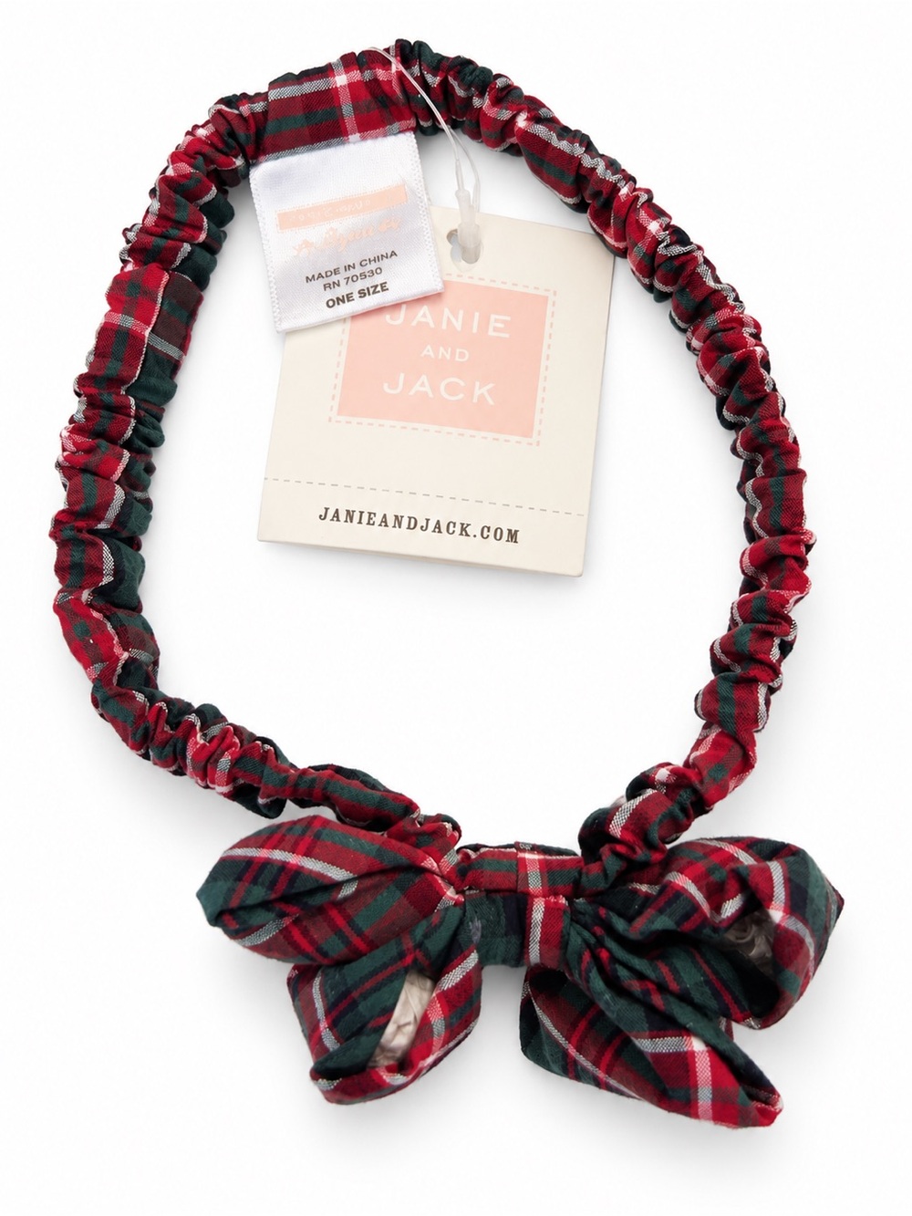 Janie and Jack Red and Green Plaid Bow Headband